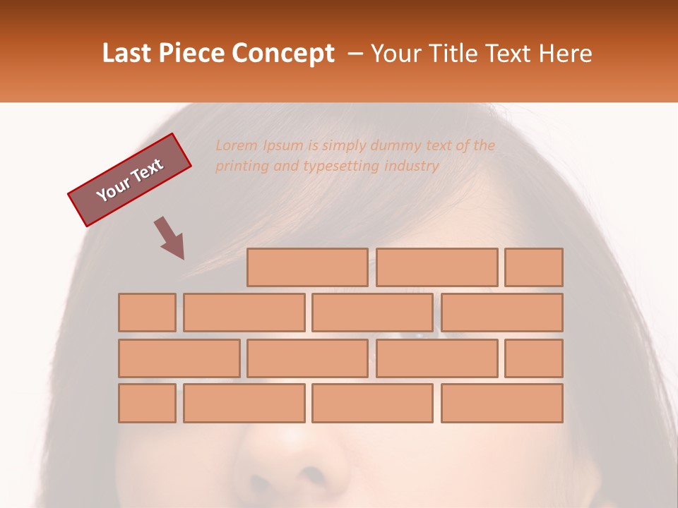 A Woman's Face With An Orange Banner Over Her Head PowerPoint Template