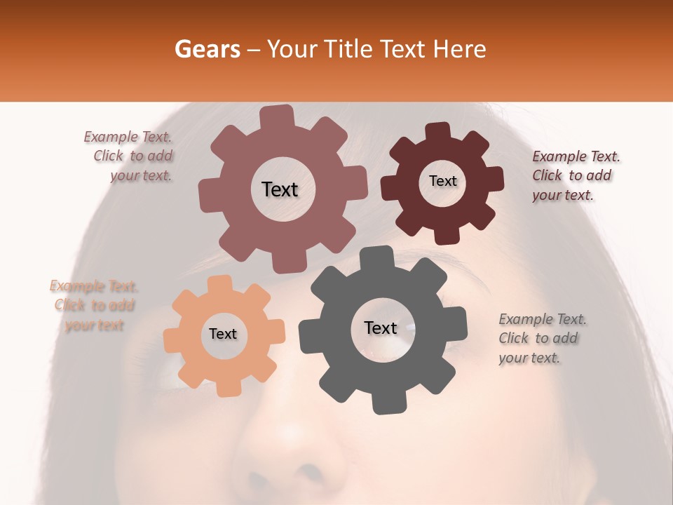 A Woman's Face With An Orange Banner Over Her Head PowerPoint Template