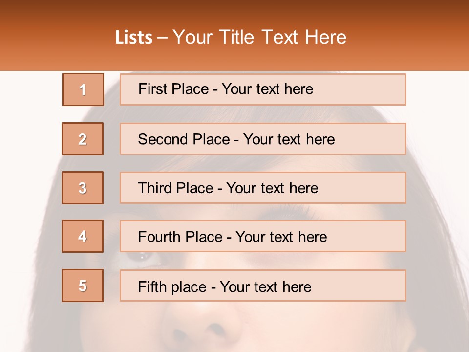 A Woman's Face With An Orange Banner Over Her Head PowerPoint Template