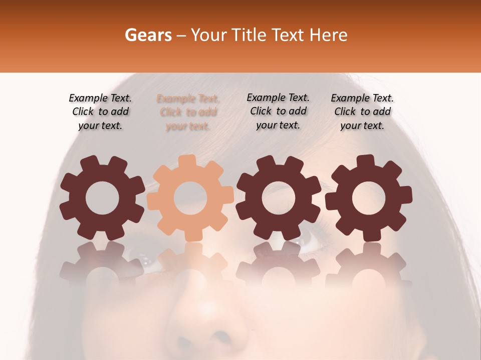 A Woman's Face With An Orange Banner Over Her Head PowerPoint Template