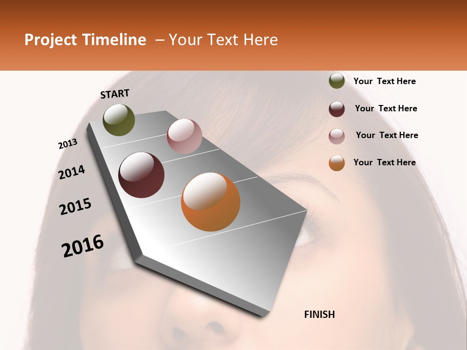 A Woman's Face With An Orange Banner Over Her Head PowerPoint Template