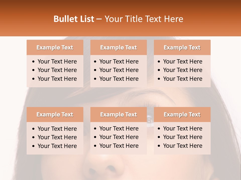 A Woman's Face With An Orange Banner Over Her Head PowerPoint Template