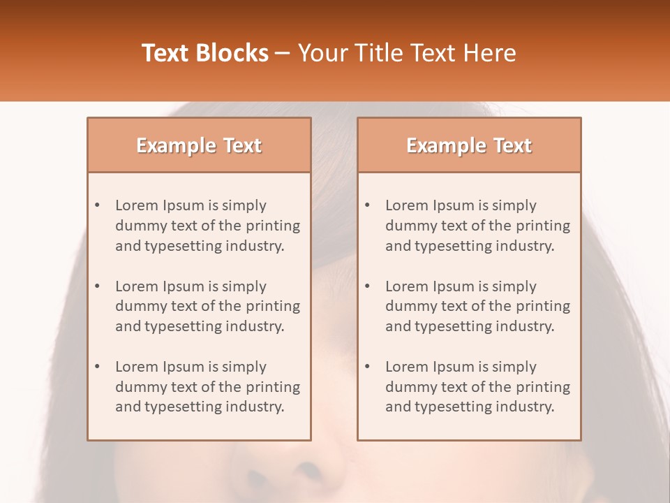 A Woman's Face With An Orange Banner Over Her Head PowerPoint Template