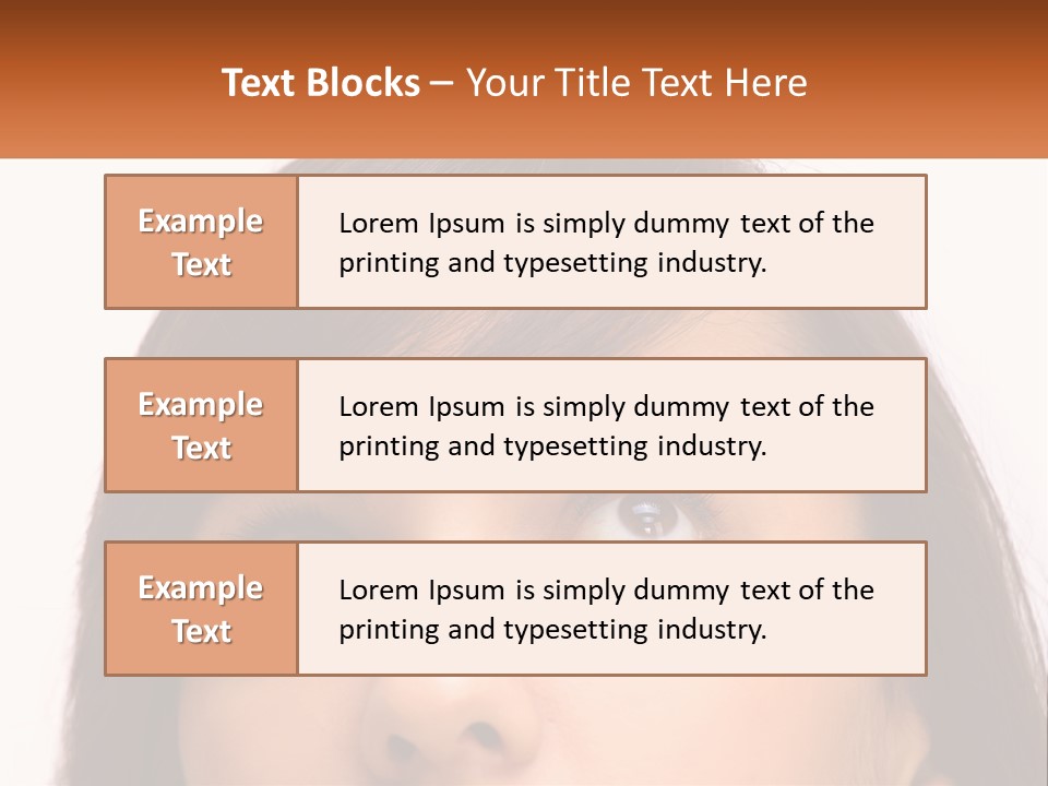 A Woman's Face With An Orange Banner Over Her Head PowerPoint Template