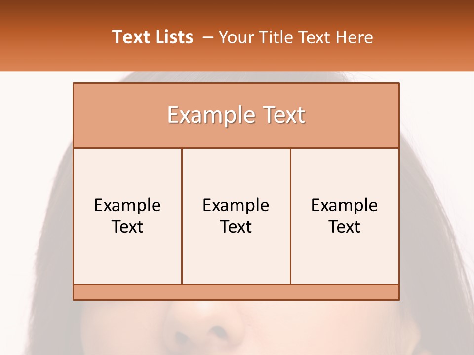 A Woman's Face With An Orange Banner Over Her Head PowerPoint Template