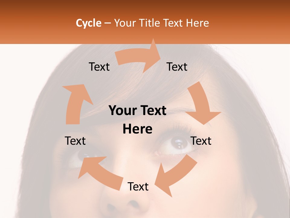 A Woman's Face With An Orange Banner Over Her Head PowerPoint Template