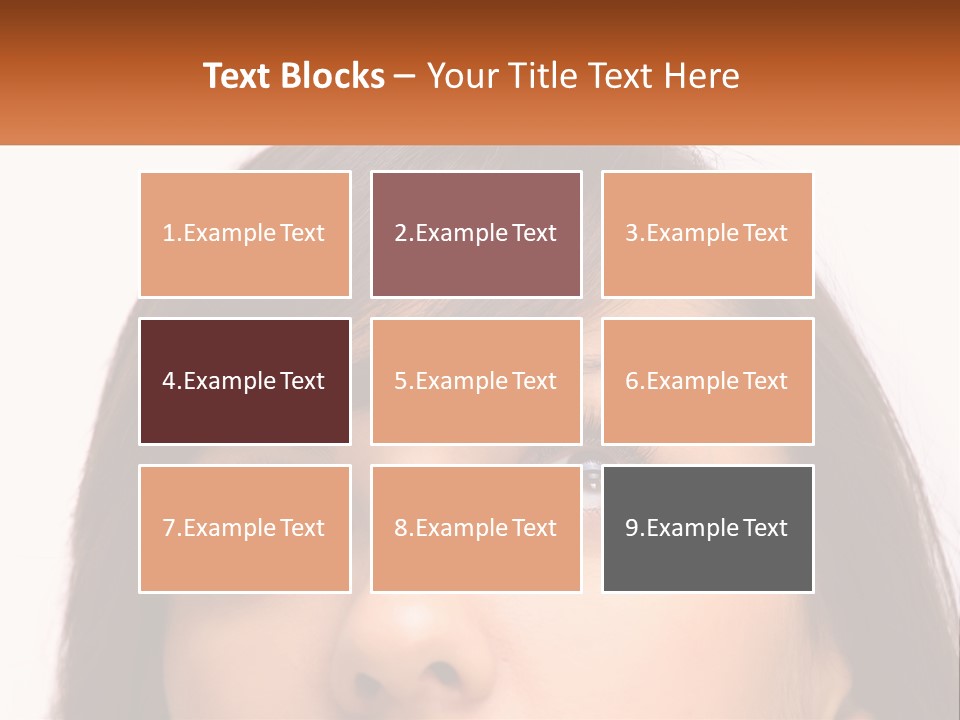 A Woman's Face With An Orange Banner Over Her Head PowerPoint Template