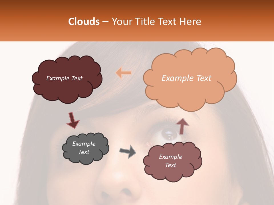 A Woman's Face With An Orange Banner Over Her Head PowerPoint Template