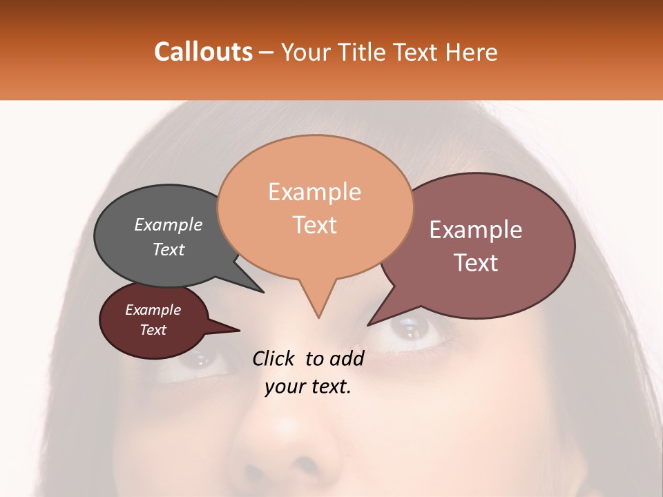A Woman's Face With An Orange Banner Over Her Head PowerPoint Template