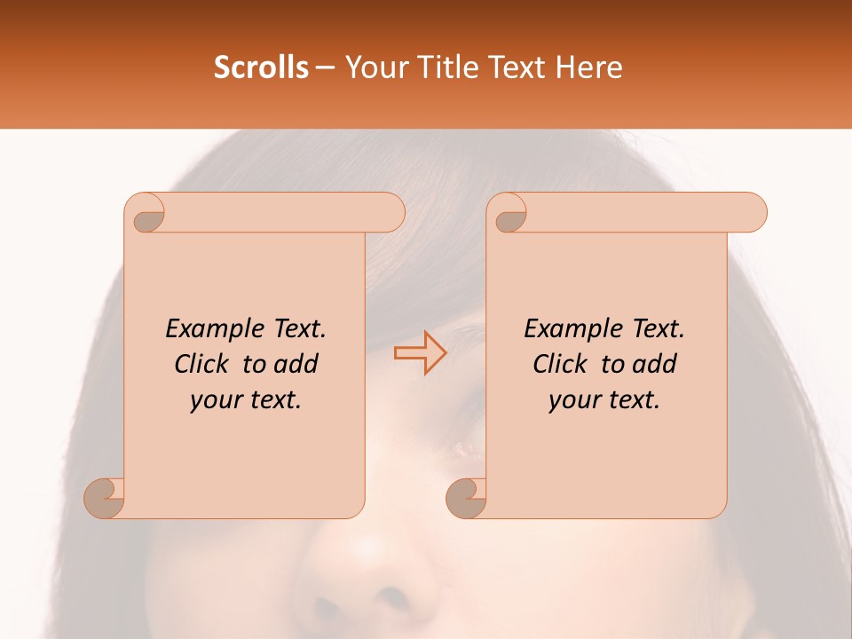 A Woman's Face With An Orange Banner Over Her Head PowerPoint Template