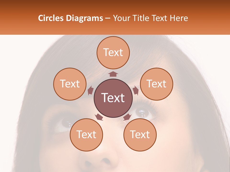 A Woman's Face With An Orange Banner Over Her Head PowerPoint Template