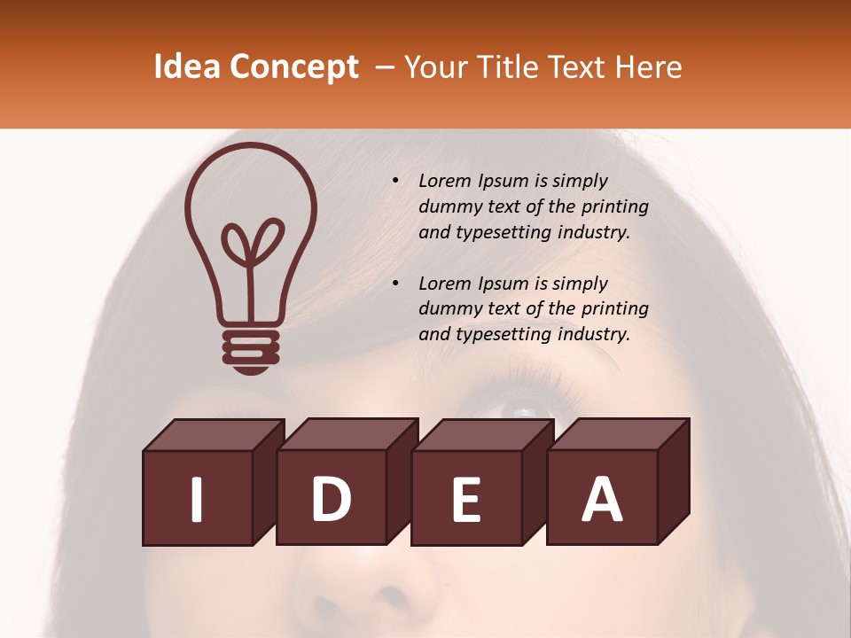 A Woman's Face With An Orange Banner Over Her Head PowerPoint Template