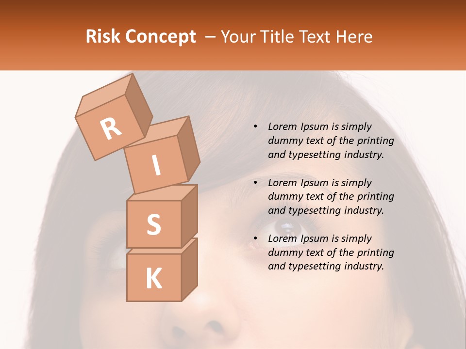 A Woman's Face With An Orange Banner Over Her Head PowerPoint Template