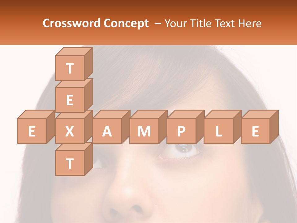 A Woman's Face With An Orange Banner Over Her Head PowerPoint Template