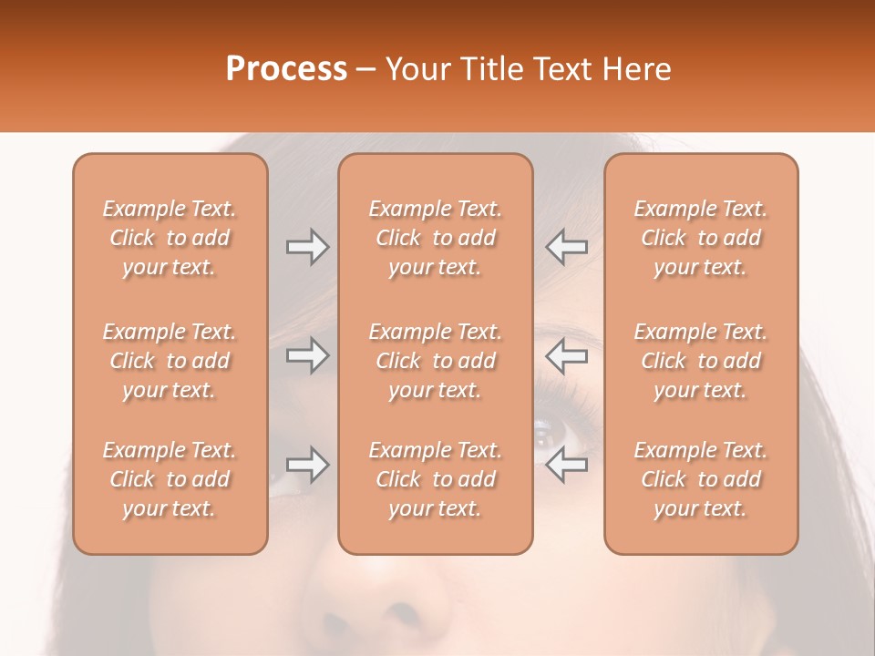 A Woman's Face With An Orange Banner Over Her Head PowerPoint Template