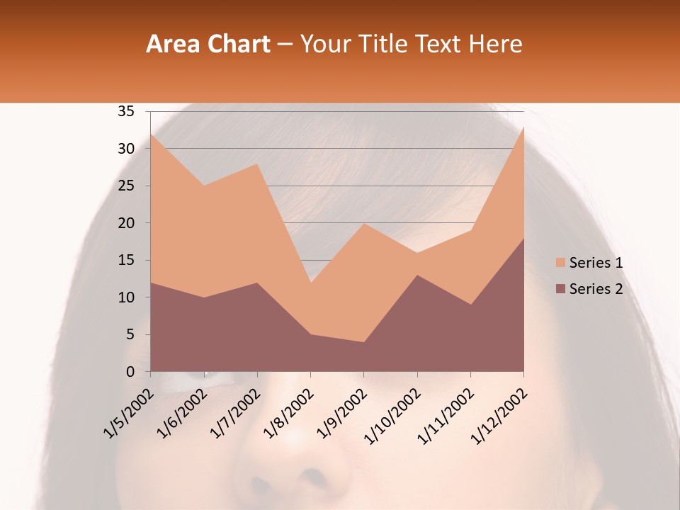 A Woman's Face With An Orange Banner Over Her Head PowerPoint Template