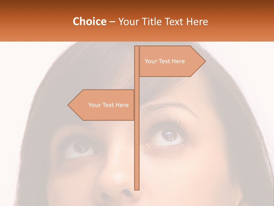 A Woman's Face With An Orange Banner Over Her Head PowerPoint Template