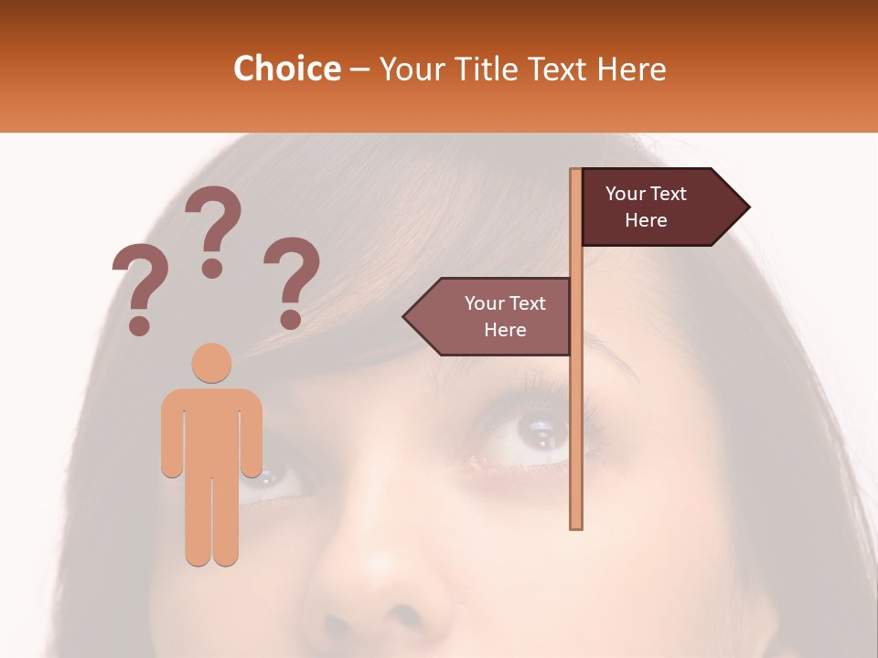 A Woman's Face With An Orange Banner Over Her Head PowerPoint Template