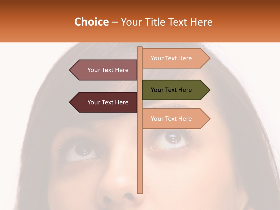 A Woman's Face With An Orange Banner Over Her Head PowerPoint Template