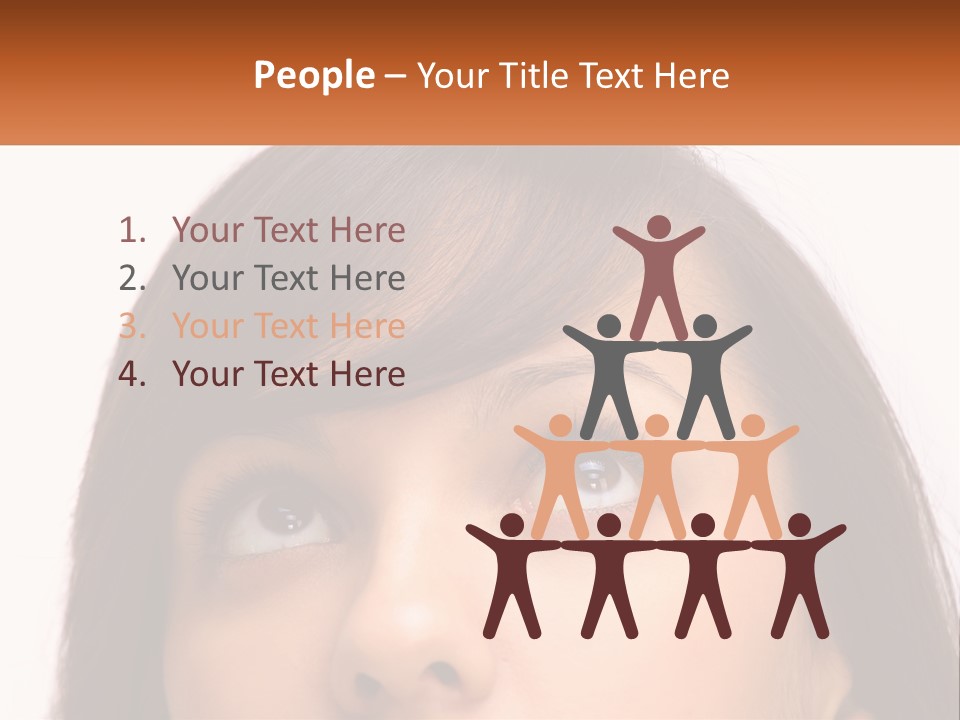 A Woman's Face With An Orange Banner Over Her Head PowerPoint Template