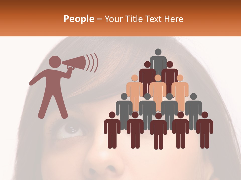 A Woman's Face With An Orange Banner Over Her Head PowerPoint Template
