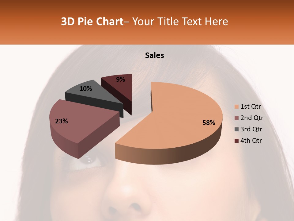 A Woman's Face With An Orange Banner Over Her Head PowerPoint Template