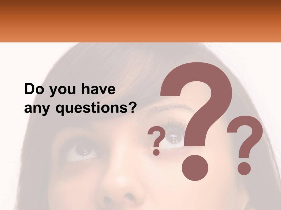 A Woman's Face With An Orange Banner Over Her Head PowerPoint Template