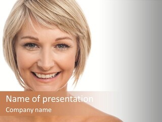 A Woman With Blonde Hair Smiling At The Camera PowerPoint Template