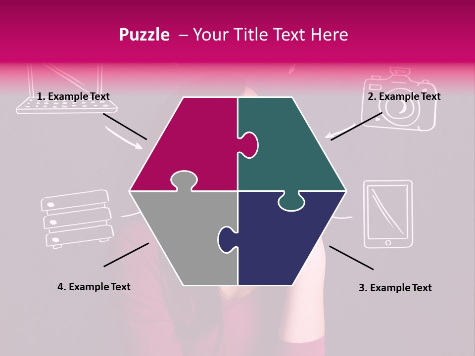 A Woman In A Pink Shirt Is Looking Up PowerPoint Template