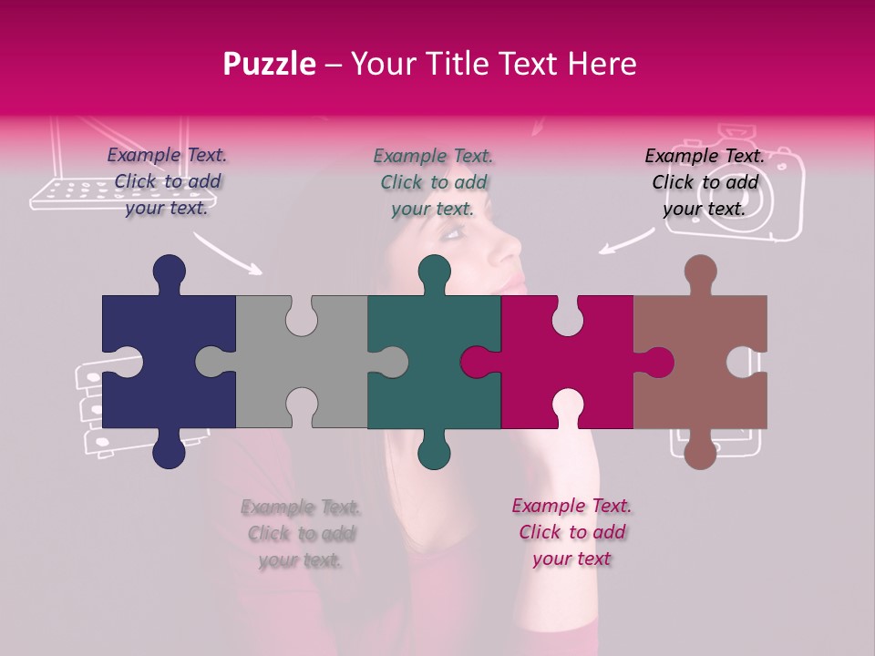 A Woman In A Pink Shirt Is Looking Up PowerPoint Template