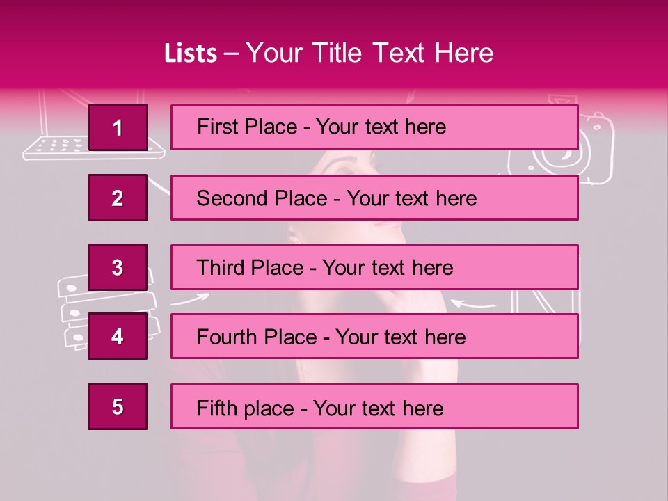 A Woman In A Pink Shirt Is Looking Up PowerPoint Template