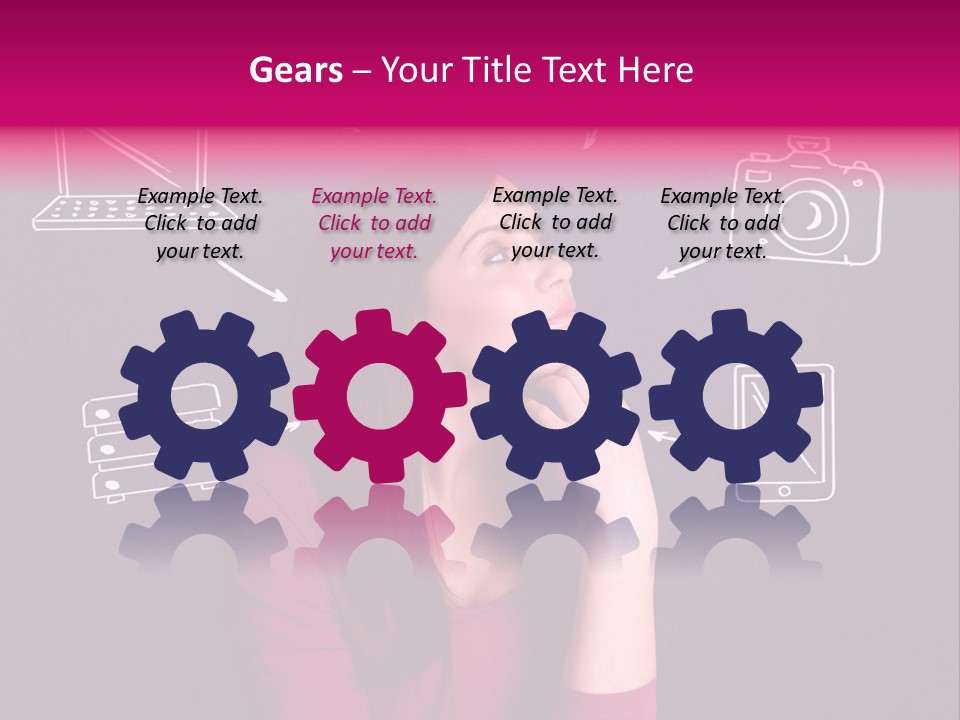 A Woman In A Pink Shirt Is Looking Up PowerPoint Template