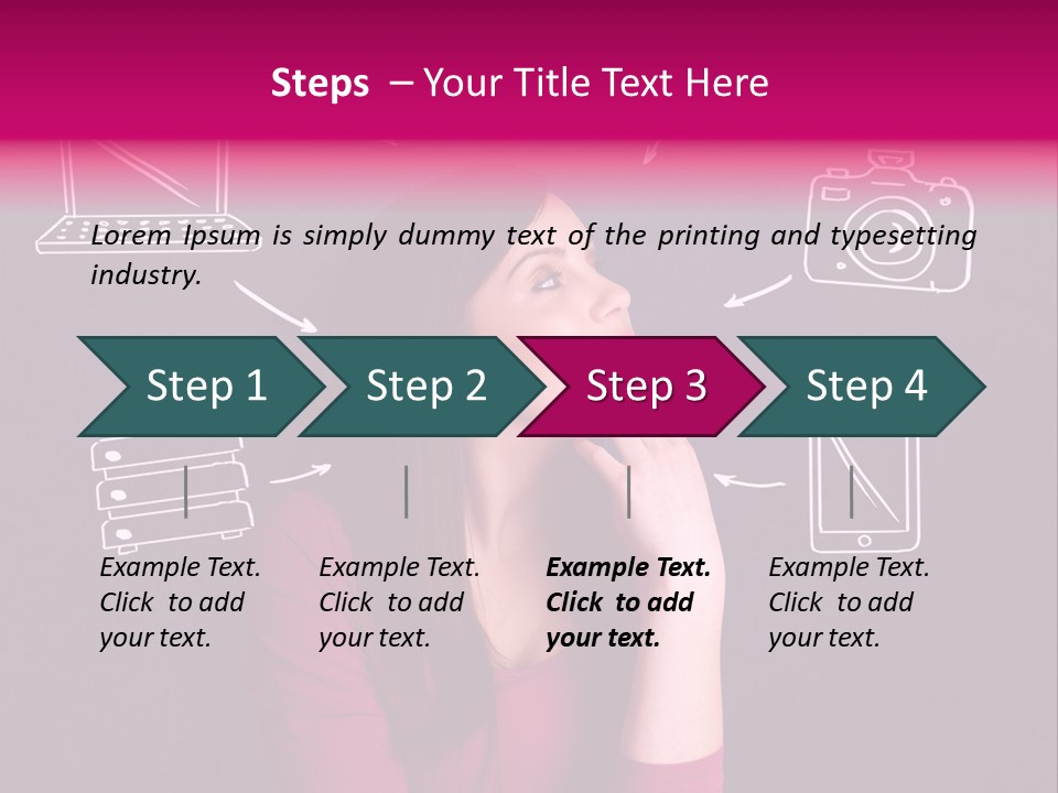 A Woman In A Pink Shirt Is Looking Up PowerPoint Template