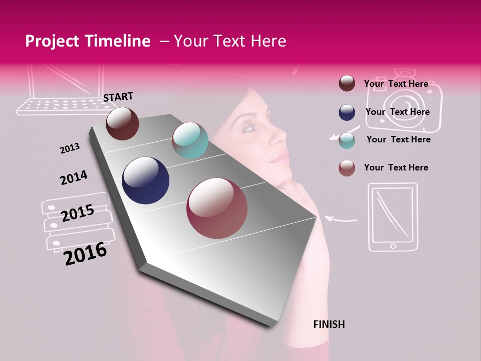 A Woman In A Pink Shirt Is Looking Up PowerPoint Template
