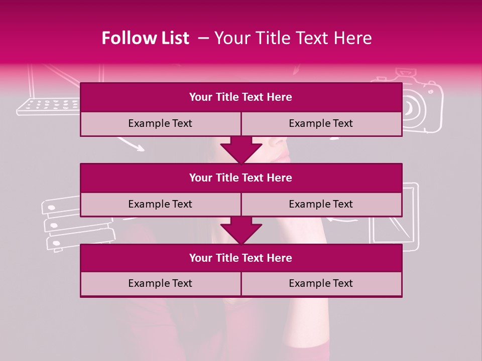 A Woman In A Pink Shirt Is Looking Up PowerPoint Template