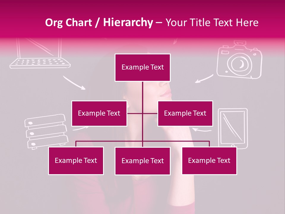 A Woman In A Pink Shirt Is Looking Up PowerPoint Template