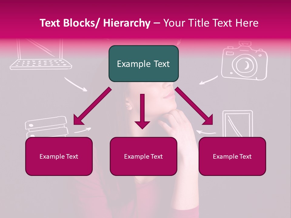 A Woman In A Pink Shirt Is Looking Up PowerPoint Template