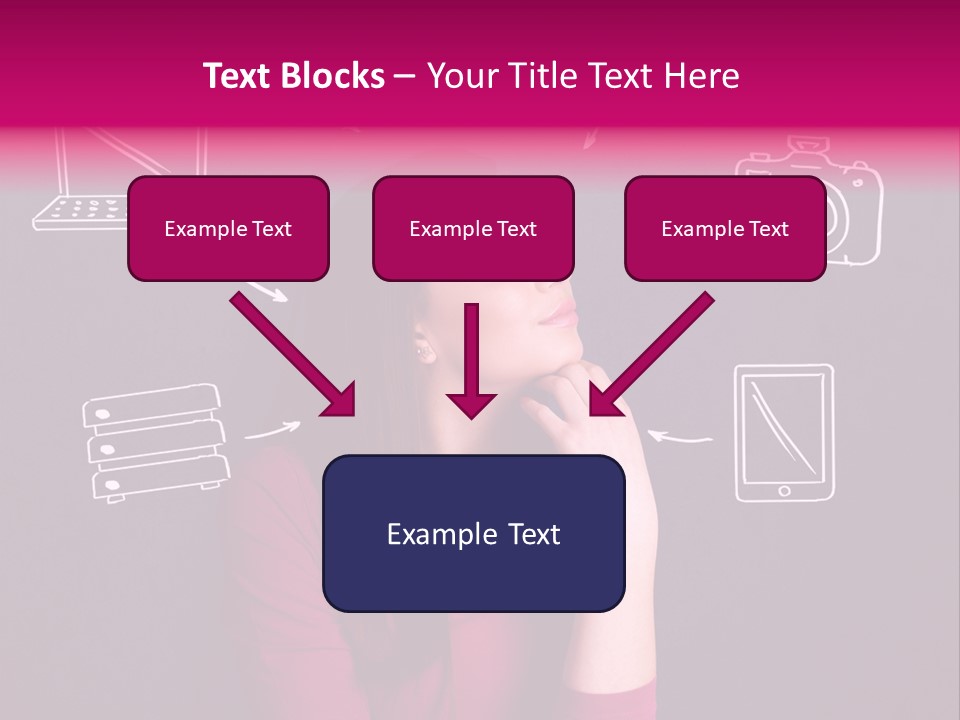 A Woman In A Pink Shirt Is Looking Up PowerPoint Template