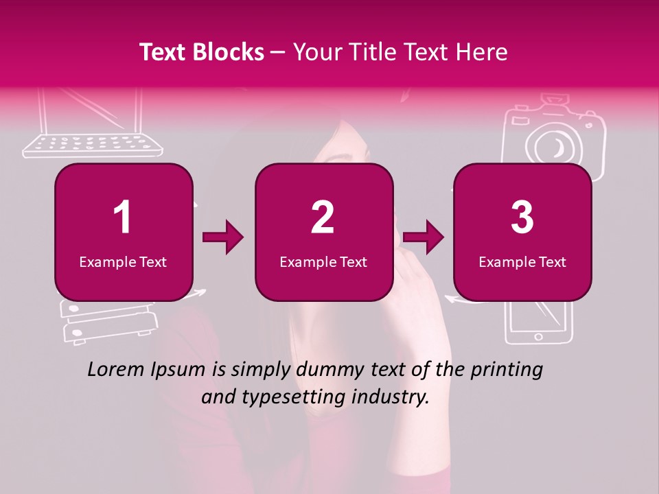 A Woman In A Pink Shirt Is Looking Up PowerPoint Template