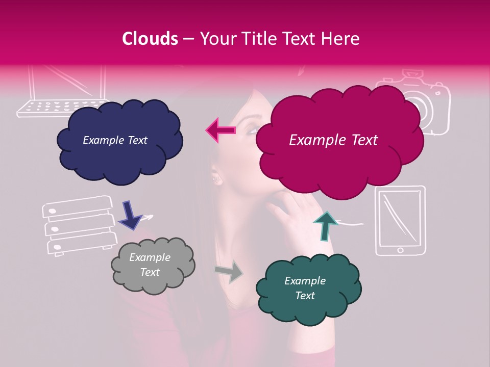 A Woman In A Pink Shirt Is Looking Up PowerPoint Template