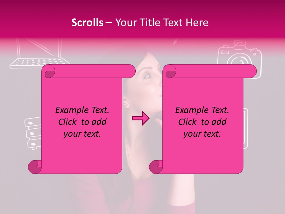 A Woman In A Pink Shirt Is Looking Up PowerPoint Template
