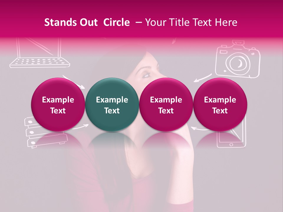 A Woman In A Pink Shirt Is Looking Up PowerPoint Template