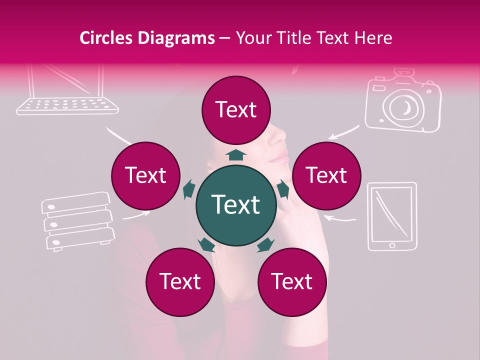 A Woman In A Pink Shirt Is Looking Up PowerPoint Template