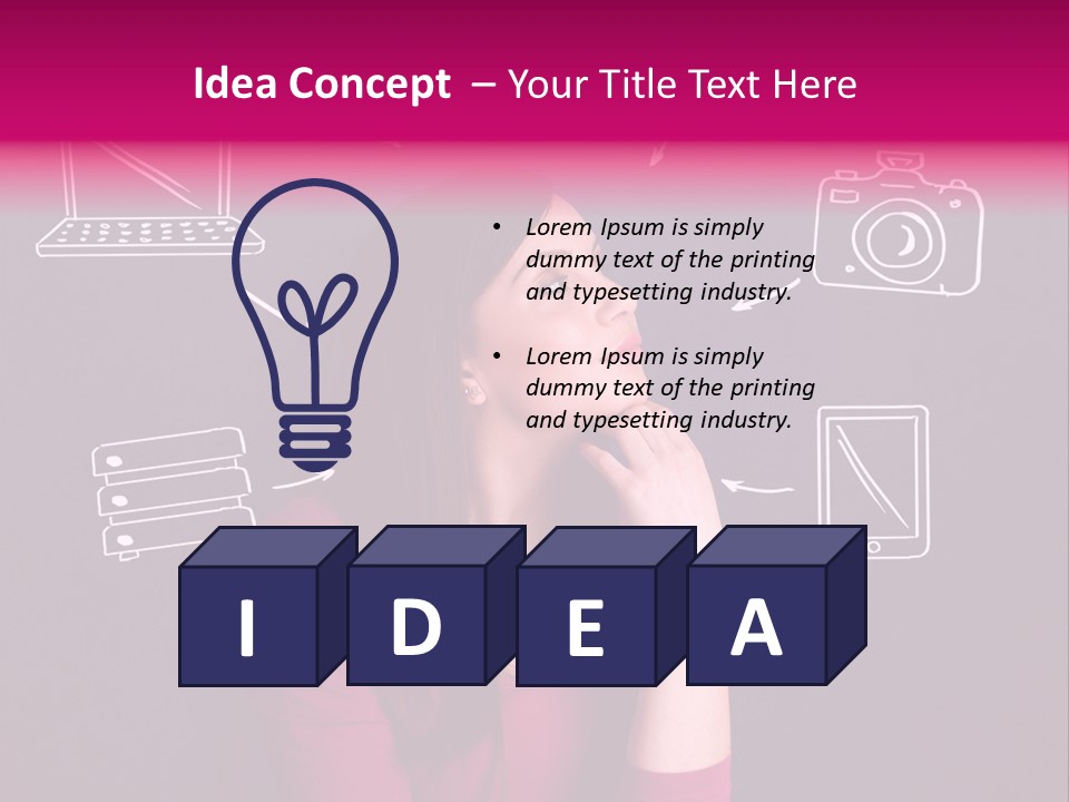 A Woman In A Pink Shirt Is Looking Up PowerPoint Template