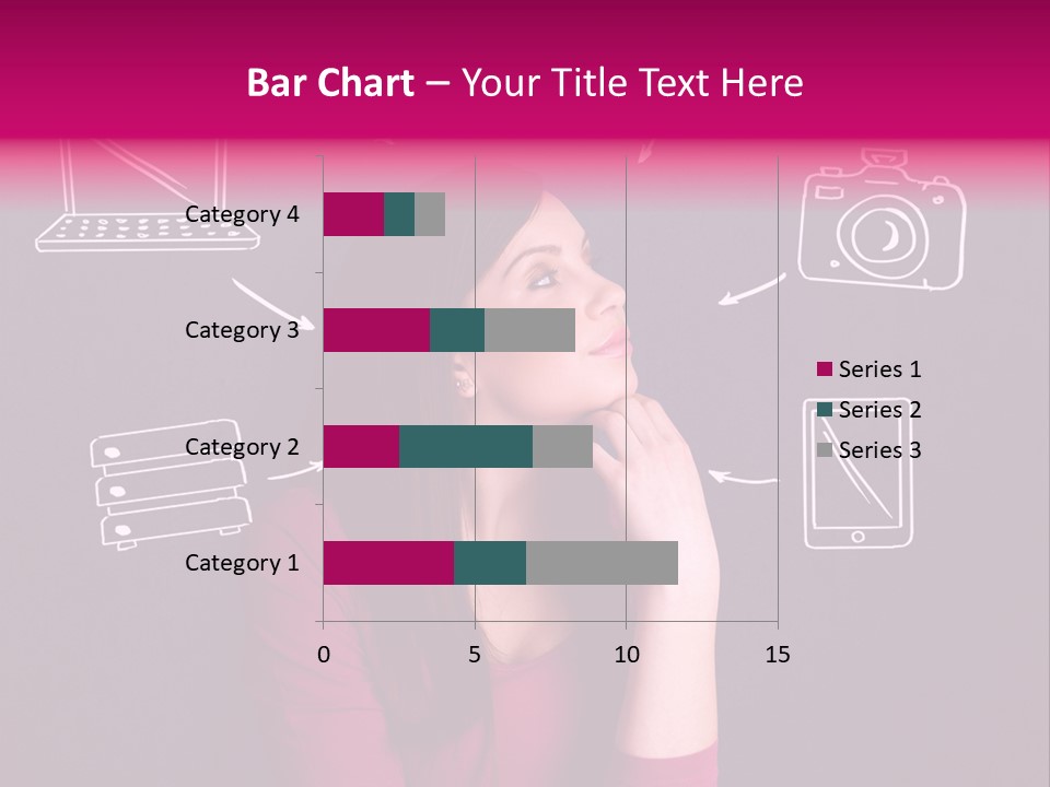 A Woman In A Pink Shirt Is Looking Up PowerPoint Template