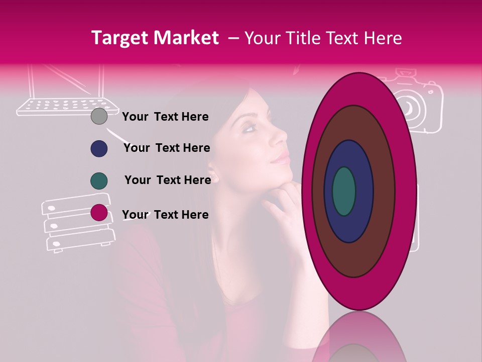 A Woman In A Pink Shirt Is Looking Up PowerPoint Template