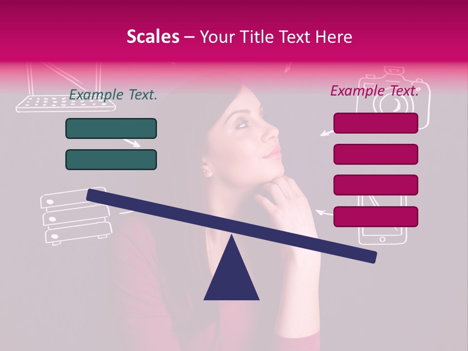 A Woman In A Pink Shirt Is Looking Up PowerPoint Template