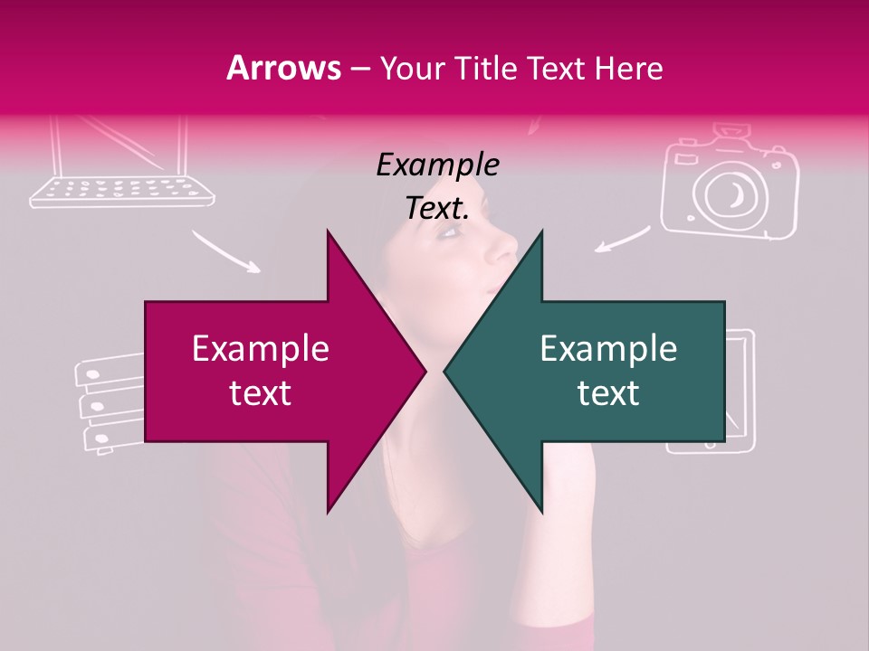 A Woman In A Pink Shirt Is Looking Up PowerPoint Template