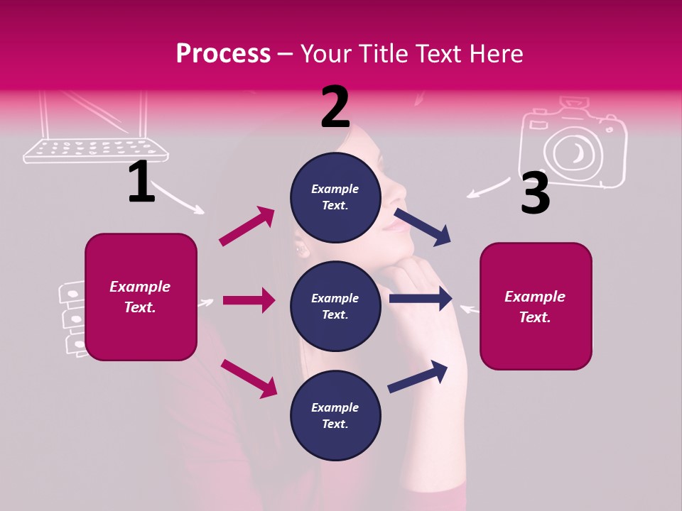 A Woman In A Pink Shirt Is Looking Up PowerPoint Template