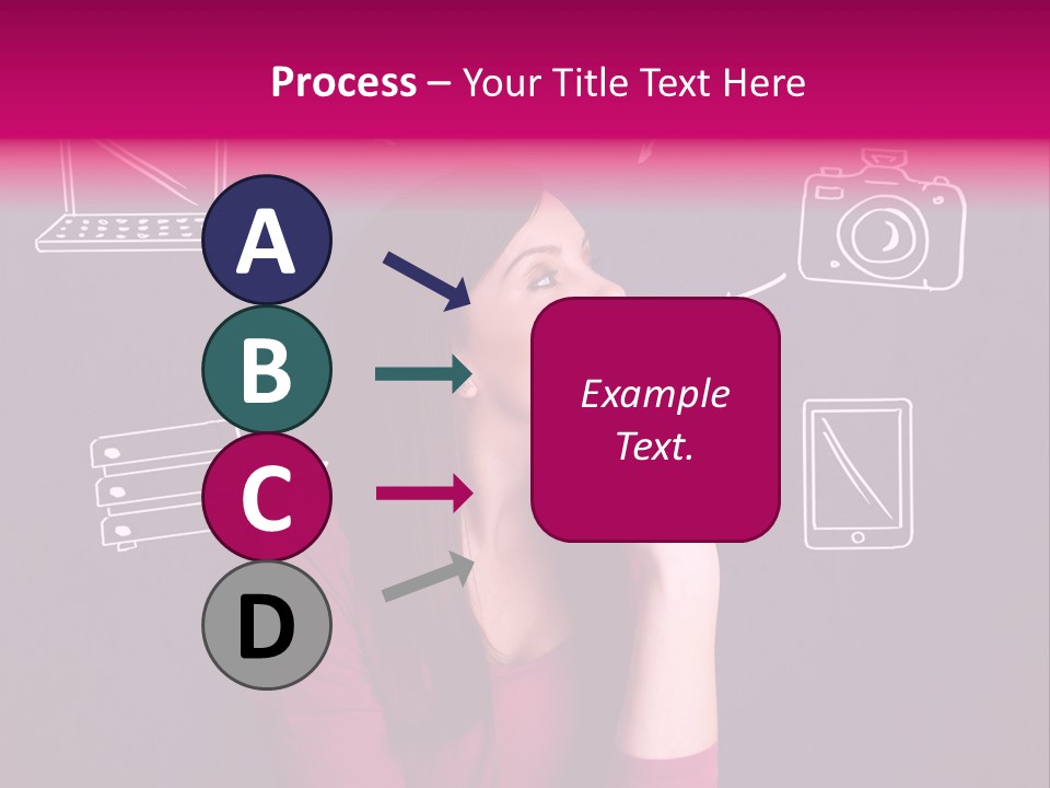 A Woman In A Pink Shirt Is Looking Up PowerPoint Template